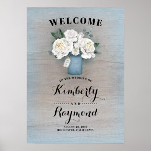 Póster Signo de bienvenida del Boda Dusty Blue Mason Jar