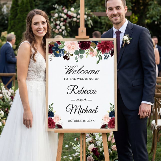 Póster Signo de bienvenida del Boda floral azul de Rubor  (Subido por el creador)