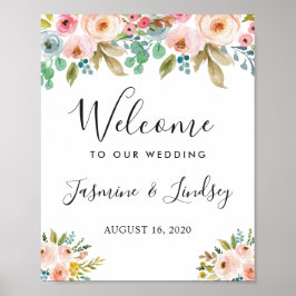 Póster Signo de bienvenida del Boda floral botánico de ac