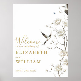 Póster Signo de bienvenida del Boda floral Chinoiserie Go