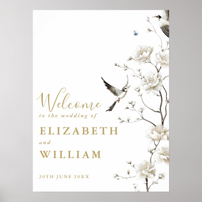 Póster Signo de bienvenida del Boda floral Chinoiserie Go (Frente)