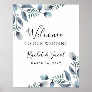 Póster Signo de bienvenida del Boda floral de color de ag