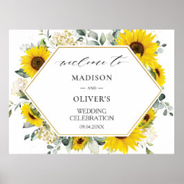 Póster Signo de bienvenida del Boda floral de girasol de 