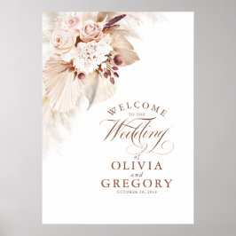 Póster Signo de bienvenida del Boda floral de gramo Pampa