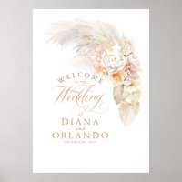 Signo de bienvenida del Boda floral de gramo Pampa