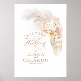 Póster Signo de bienvenida del Boda floral de gramo Pampa