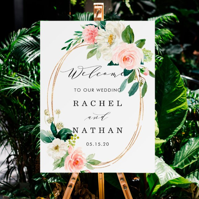 Póster Signo de bienvenida del Boda floral de oro blanco  (Subido por el creador)