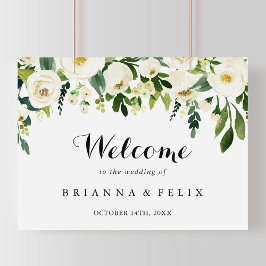 Póster Signo de bienvenida del Boda floral de otoño blanc