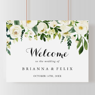 Póster Signo de bienvenida del Boda floral de otoño blanc