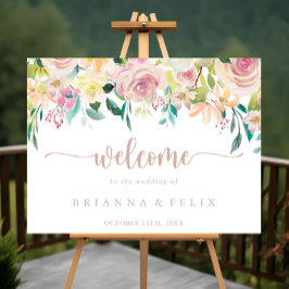 Póster Signo de bienvenida del Boda floral de primavera d