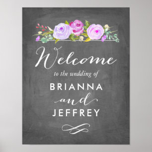 Póster Signo de bienvenida del Boda floral del jardín Ros