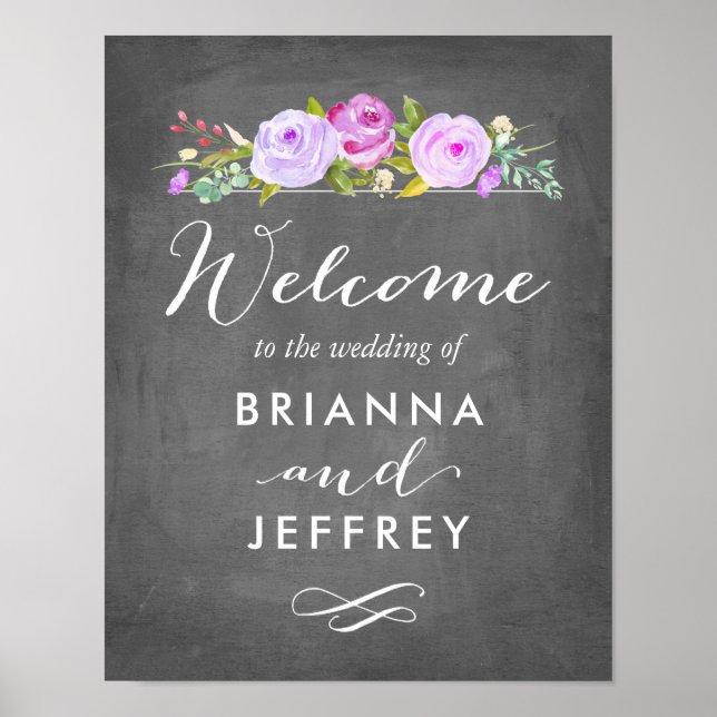 Póster Signo de bienvenida del Boda floral del jardín Ros (Frente)