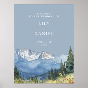 Póster Signo de bienvenida del Boda floral Dusty Blue Mou