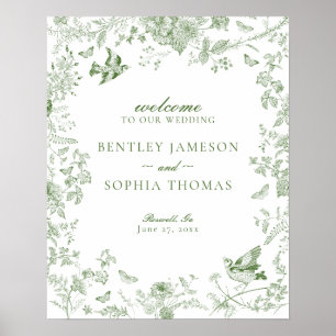 Póster Signo de bienvenida del Boda floral Green Toile De
