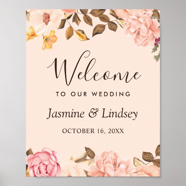 Póster Signo de bienvenida del Boda floral inglés de Rubo (Frente)