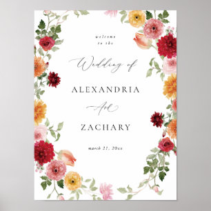 Póster Signo de bienvenida del Boda floral multicolor de 