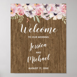 Póster Signo de bienvenida del Boda floral rústico Boho W