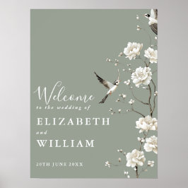 Póster Signo de bienvenida del Boda floral Sage Green Chi