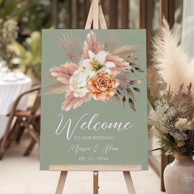 Póster Signo de bienvenida del Boda floral Sage Green Pea (Subido por el creador)