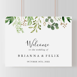 Póster Signo de bienvenida del Boda floral simple Eucalyp