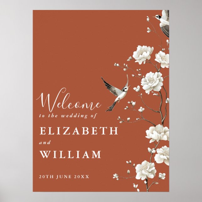 Póster Signo de bienvenida del Boda floral Terracotta Chi (Frente)