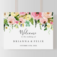 Signo de bienvenida del Boda floral tropical de ot
