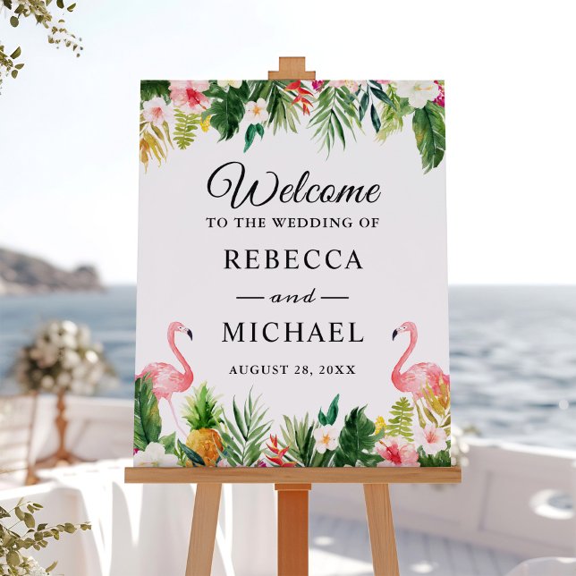 Póster Signo de bienvenida del Boda floral tropical Flami (Subido por el creador)