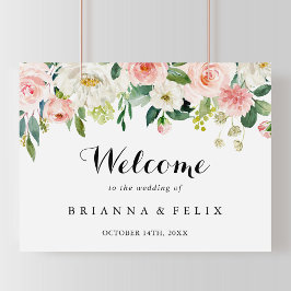 Póster Signo de bienvenida del Boda Floral Verde