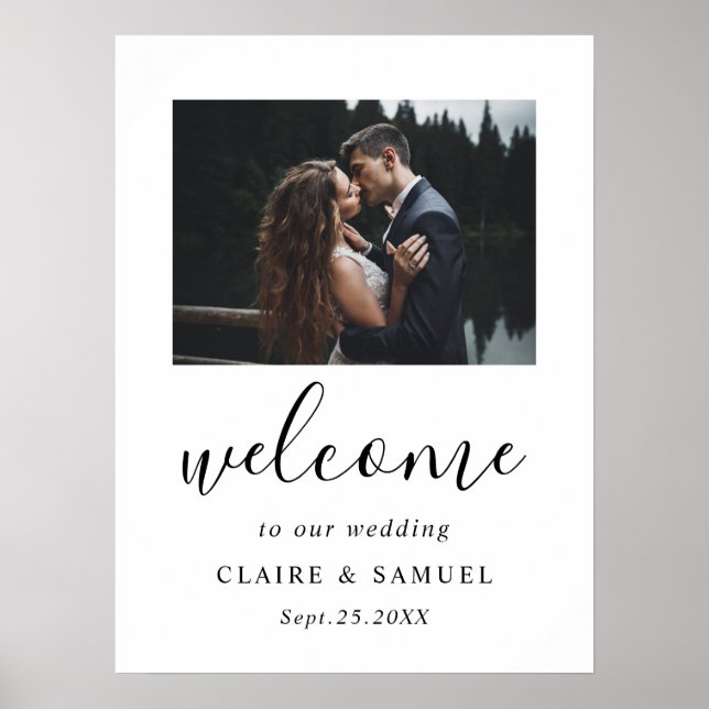 Póster Signo de bienvenida del Boda fotográfico de caligr (Frente)