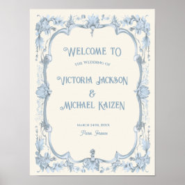 Póster Signo de bienvenida del Boda francés Toile de jouy