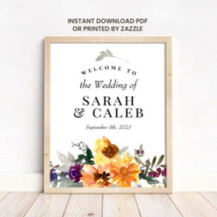 Póster Signo de bienvenida del Boda girasol silvestre