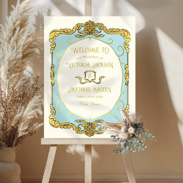 Póster Signo de bienvenida del Boda Gold Regency Baroque 