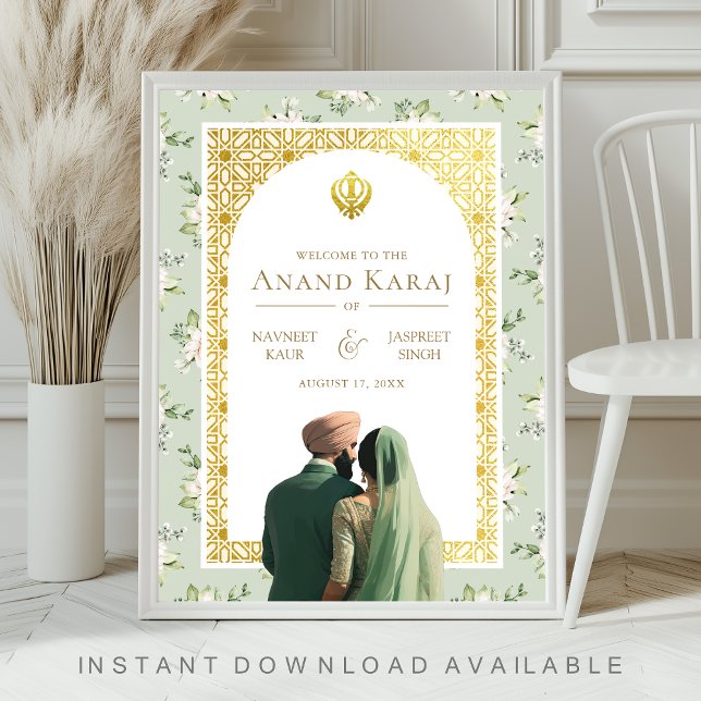 Póster Signo de bienvenida del Boda Green Floral Anand Ka (Subido por el creador)