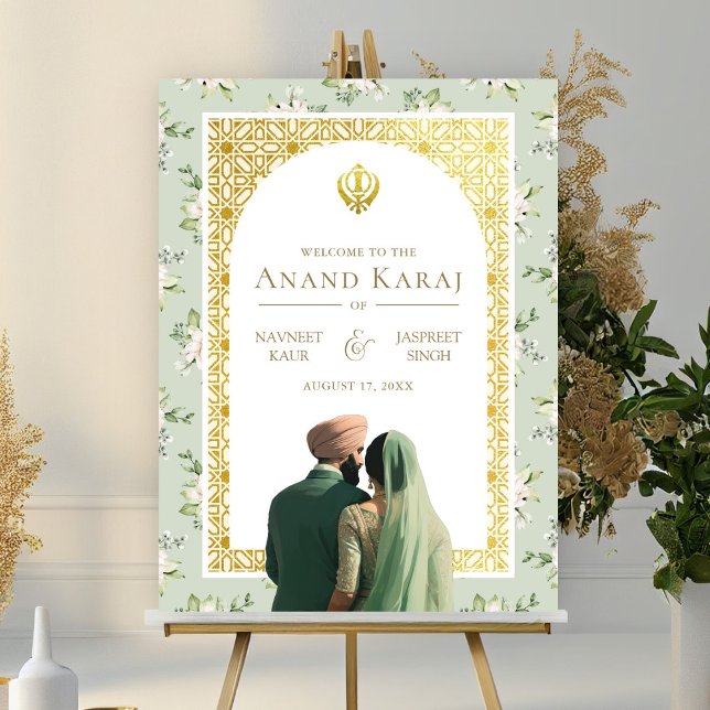 Póster Signo de bienvenida del Boda Green Floral Anand Ka (Subido por el creador)