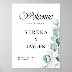 Póster Signo de bienvenida del Boda moderno Eucalyptus Gr