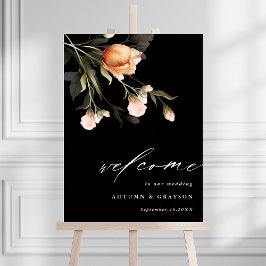 Póster Signo de bienvenida del Boda negro de flores de ja