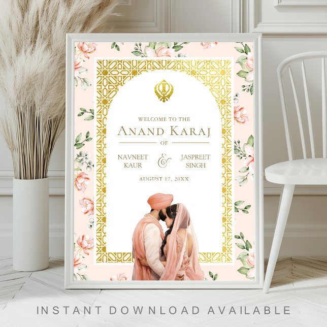 Póster Signo de bienvenida del Boda Peach Floral Anand Ka (Subido por el creador)
