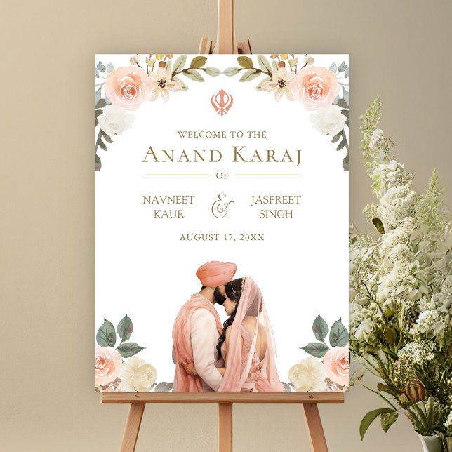 Póster Signo de bienvenida del Boda Peach Floral Anand Ka (Subido por el creador)