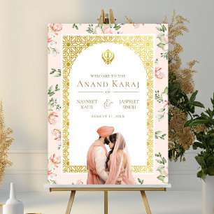 Póster Signo de bienvenida del Boda Peach Floral Anand Ka