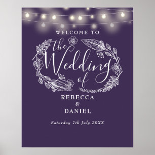 Póster Signo de bienvenida del Boda Purple Floral String 