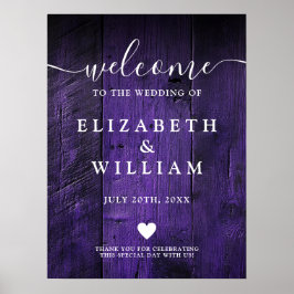 Póster Signo de bienvenida del Boda Purple Rust Wood Barn