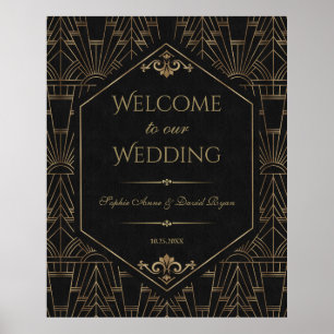 Póster Signo de bienvenida del Boda Royal Gold Black Grea