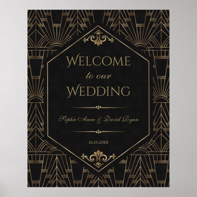 Póster Signo de bienvenida del Boda Royal Gold Black Grea (Frente)