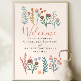 Póster Signo de bienvenida del Boda Rustic Boho Wildflowe