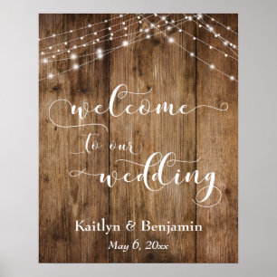 Póster Signo de bienvenida del Boda Rustic Brown Wood & L
