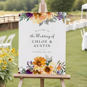 Póster Signo de bienvenida del Boda rustico de girasol si