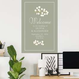 Póster Signo de bienvenida del Boda Sage Green Gold