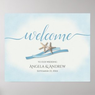 Póster Signo de bienvenida del Boda Starfish and Blue Rib