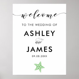 Póster Signo de bienvenida del Boda Starfish Verde Claro