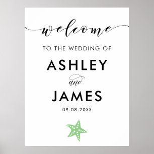 Póster Signo de bienvenida del Boda Starfish Verde Claro